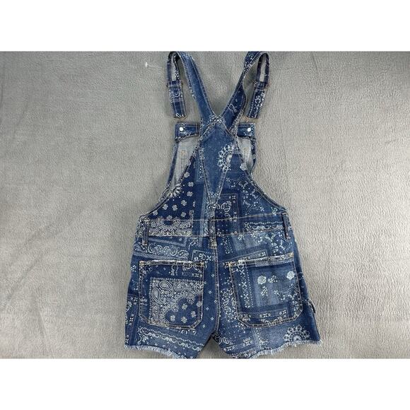Retro Faded Blue Jean Overall Shorts Shortall No Boundaries Junior Extra Large - Picture 9 of 9